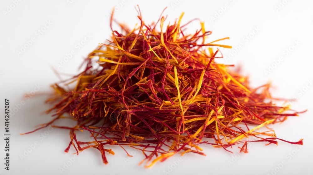 Naklejka premium Saffron Threads: A Rich, Red-Gold Spice Pile