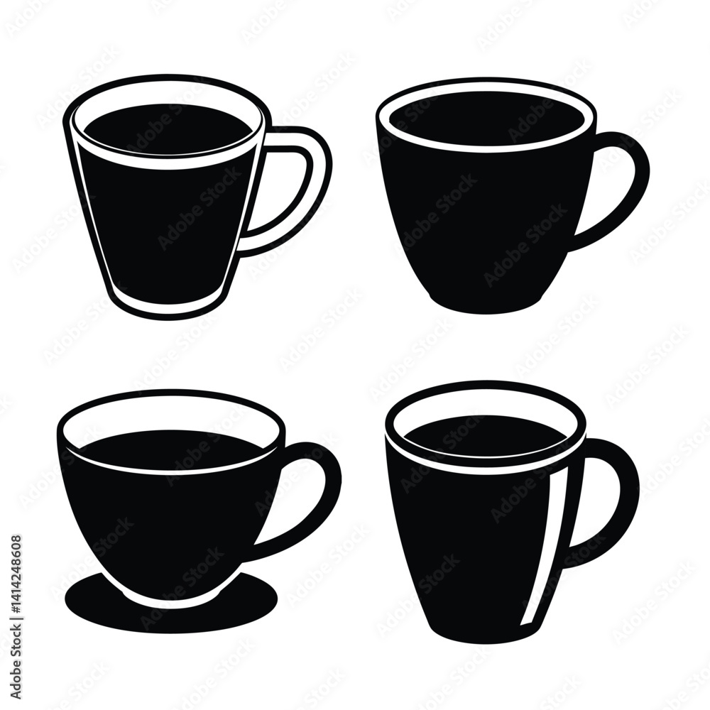 Coffee Cup Vector Set with Clean Silhouette Graphics Coffee Cup Vector Set with Clean Silhouette Graphics