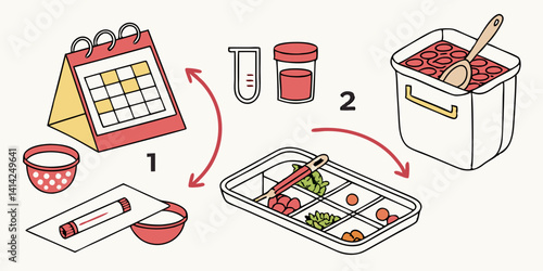 Illustrated Home Canning Steps Diagram - Calendar, Jars, Tomatoes, Vegetables