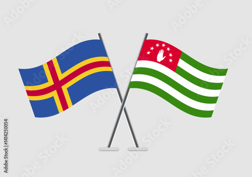 Aland and Abkhazia vector flags crossed in simple 2D flat design