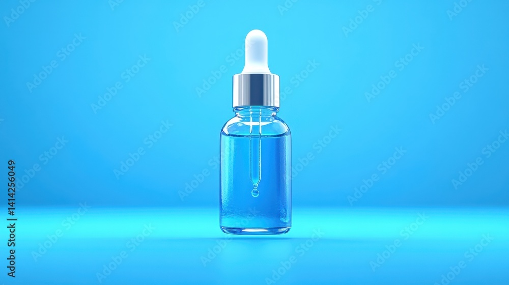 High-end beauty serum in a bottle of blue liquid with unique drop shape design for luxurious skincare High-end beauty serum in a bottle of blue liquid with unique drop shape design for luxurious skincare