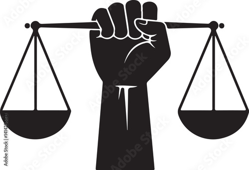 Hand holding scales solid icon, protests concept, Civil rights sign on white background, Justice scales in hand icon in glyph for mobile web design
