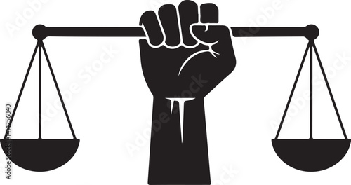 Hand holding scales solid icon, protests concept, Civil rights sign on white background, Justice scales in hand icon in glyph for mobile web design