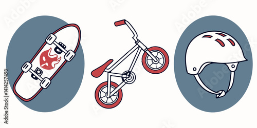 Cartoon Skateboard, Bicycle, Helmet - Sports & Outdoor Gear