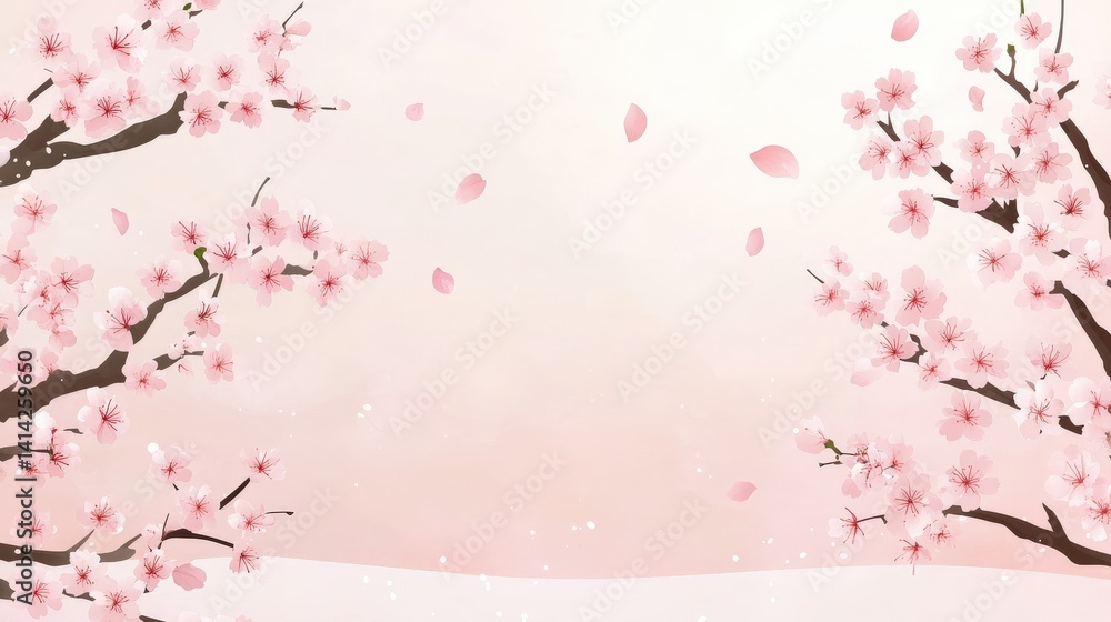 Pink Cherry Blossom Branches with Soft Pastel Background Pink Cherry Blossom Branches with Soft Pastel Background