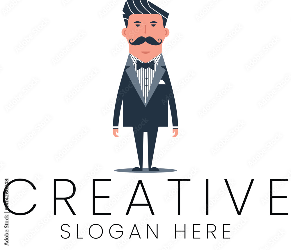 Stylish Mustached Gentleman Creative Logo Design Modern Vector Illustration Art Suit Icon Stylish Mustached Gentleman Creative Logo Design Modern Vector Illustration Art Suit Icon