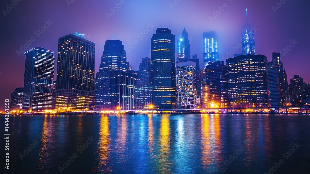 Fototapeta premium Nightfall in Manhattan: A Captivating View of the City's Skyline