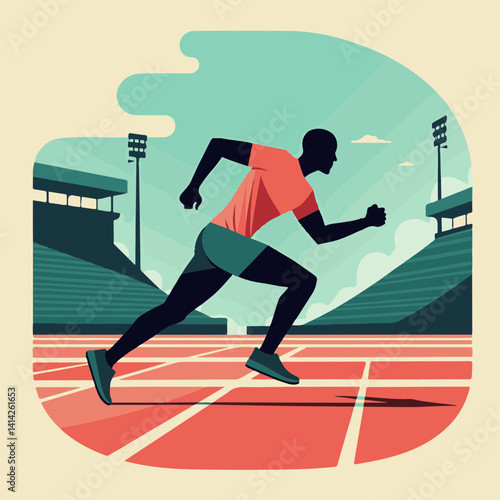 Runner sprinting in a stadium during a sunny day  