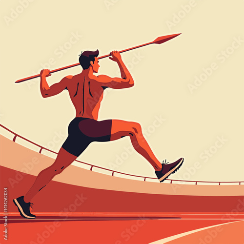 Male athlete throwing javelin on stadium track illustration