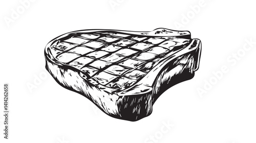 Grilled steak, sketch black on white	
