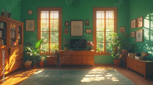 Sunlit Serenity  A Vintage Living Room Basking in Golden Hour