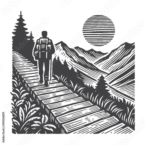 Simple Hiking Trail Vector Design – Vintage Logo & Retro Illustration