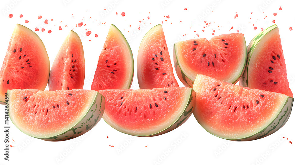 Watermelon slices with rind isolated on white background, HD and realistic Watermelon slices with rind isolated on white background, HD and realistic