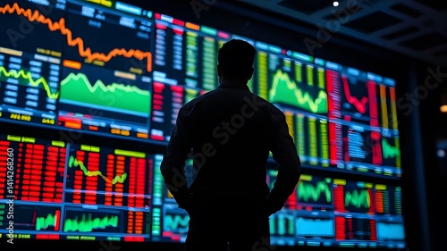 Financial analyst analyzing stock market trends office data visualization corporate environment side view investment strategies