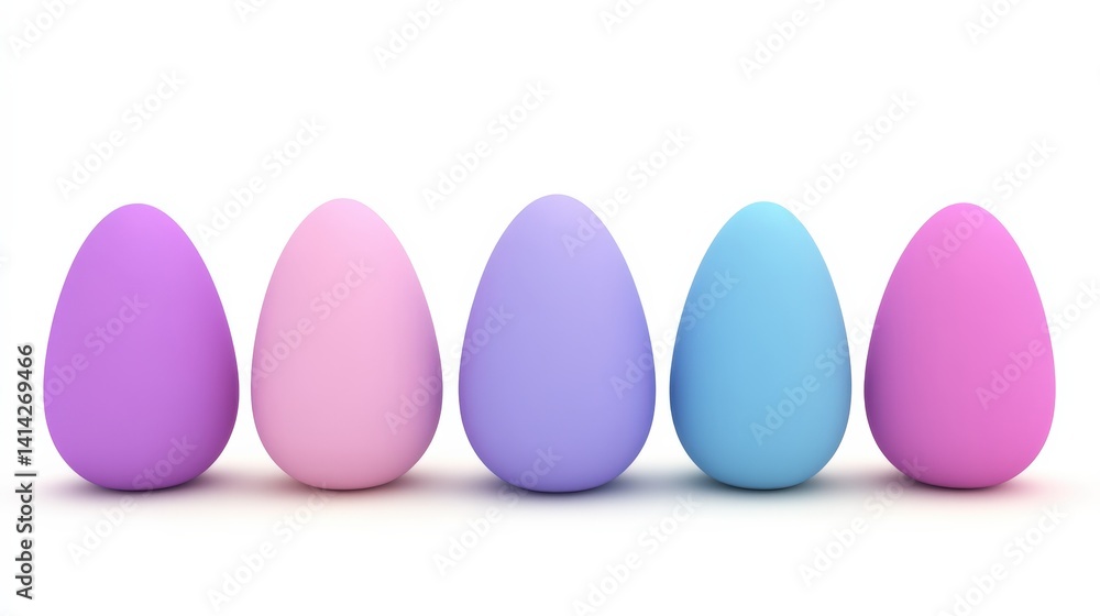 Pastel Colored Eggs Arranged in a Row on White Background Pastel Colored Eggs Arranged in a Row on White Background