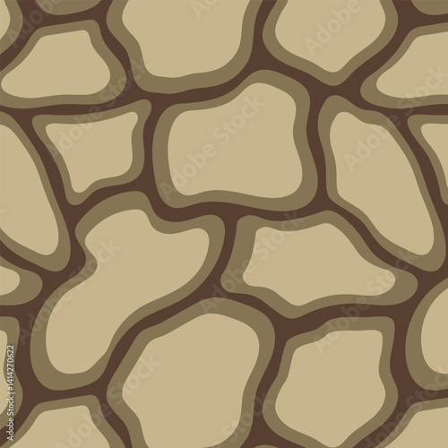 Earth-toned seamless pattern of cracked ground textures, evoking dryness, erosion, and natural wear.
