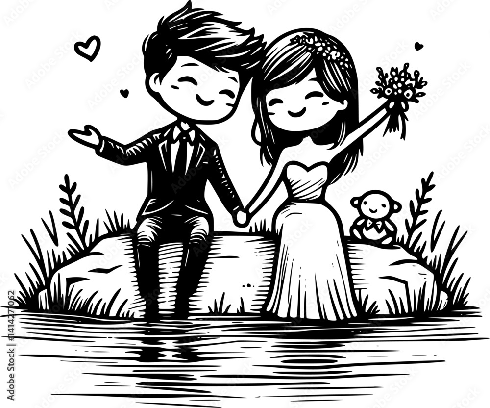 Love Birds Vector Romantic Scene Couple Holding Hands Vector Graphics