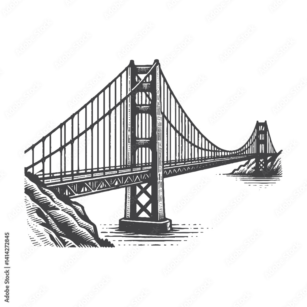 Fototapeta premium Suspension Bridge View Vector Design – Majestic Crossing & Scenic Landscape Illustration