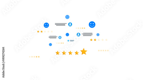 PNG file. Gold five star rating feedback on virtual sreen. Customer review satisfaction feedback.Concept of satisfaction, quality and performance. PNG transparent