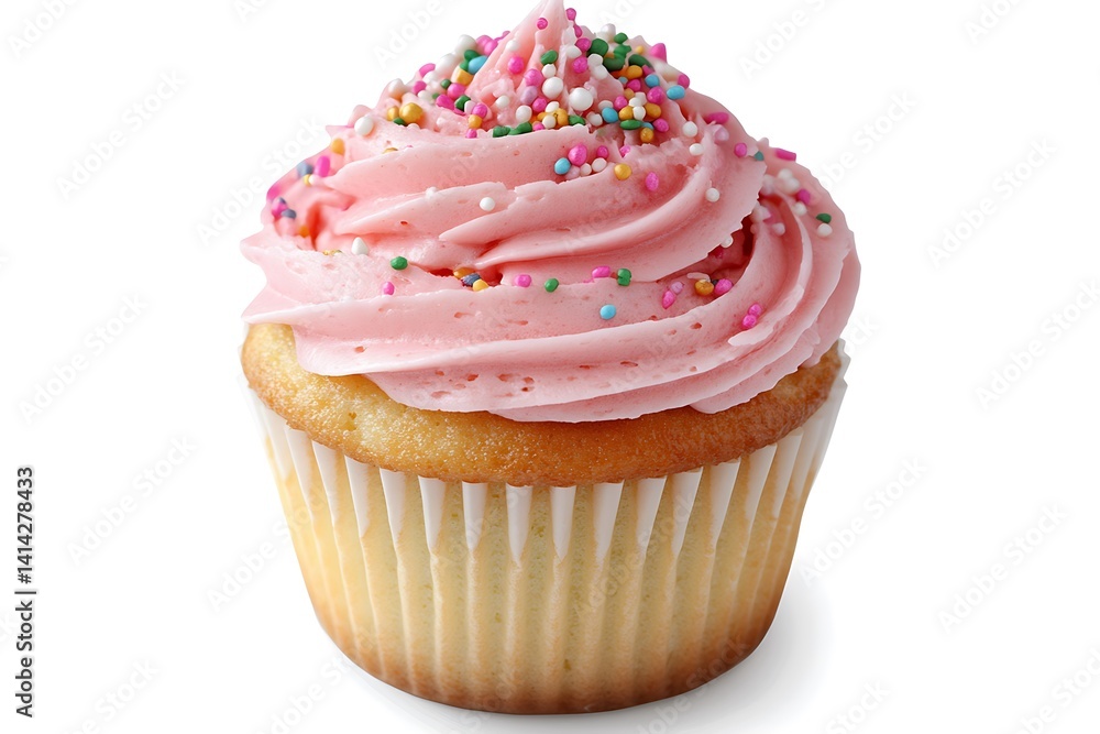 Vanilla Cupcake with Pink Frosting and Sprinkles Vanilla Cupcake with Pink Frosting and Sprinkles