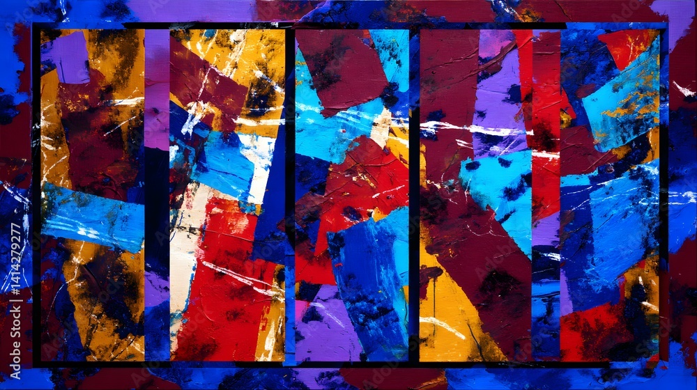 Fototapeta premium Vibrant abstract collage with bold color sections.