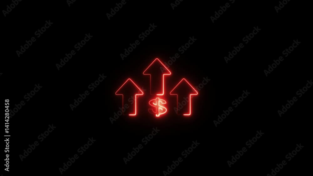 Neon arrow and dollar up icon .glowing neon dollar sign icon and up arrow isolated on transparent background. Money, profit, investment, growth business, economy 4k video animation. Neon arrow and dollar up icon .glowing neon dollar sign icon and up arrow isolated on transparent background. Money, profit, investment, growth business, economy 4k video animation.