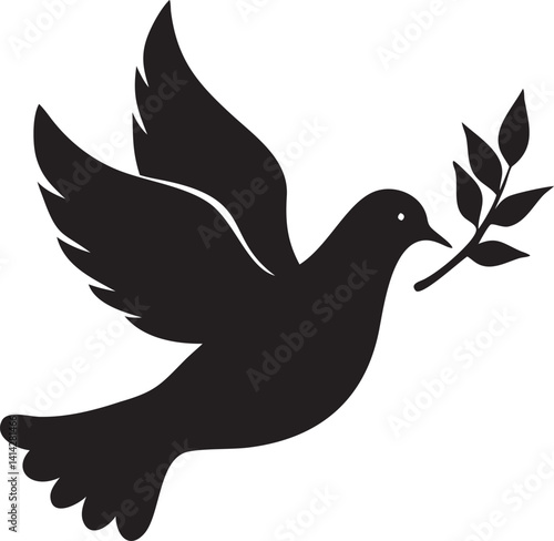 Dove with Olive Branch Silhouette Peace, icon, vector