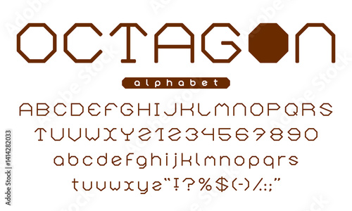 Octagon comb font, honey type, y2k honeycomb typeface. Vector typography geometric alphabet font of hexagon and cube shaped letters and numbers. Bee hive honey comb type english abc characters