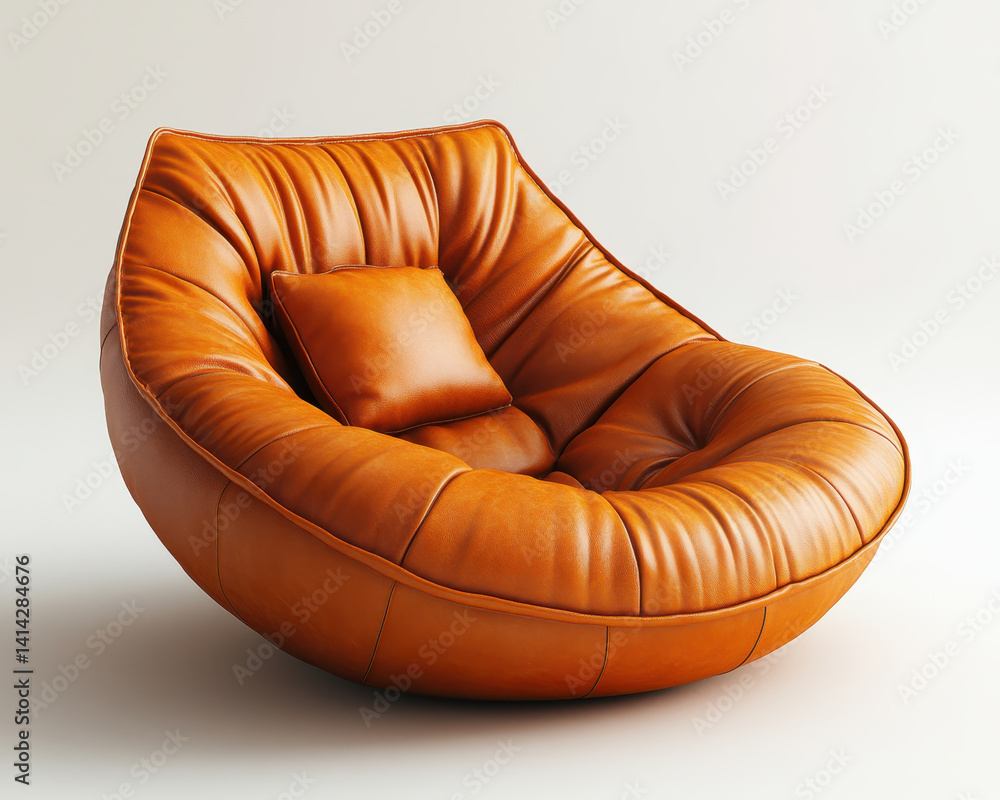 luxurious leather beanbag chair with cushion isolated on white background high-quality indoor furniture close-up luxurious leather beanbag chair with cushion isolated on white background high-quality indoor furniture close-up