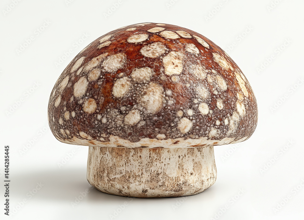 Illustration of Textured Brown Mushroom Cap with White Spots on Isolated White Background Illustration of Textured Brown Mushroom Cap with White Spots on Isolated White Background