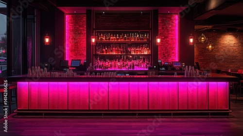 Pink Neon Lit Bar Interior Design