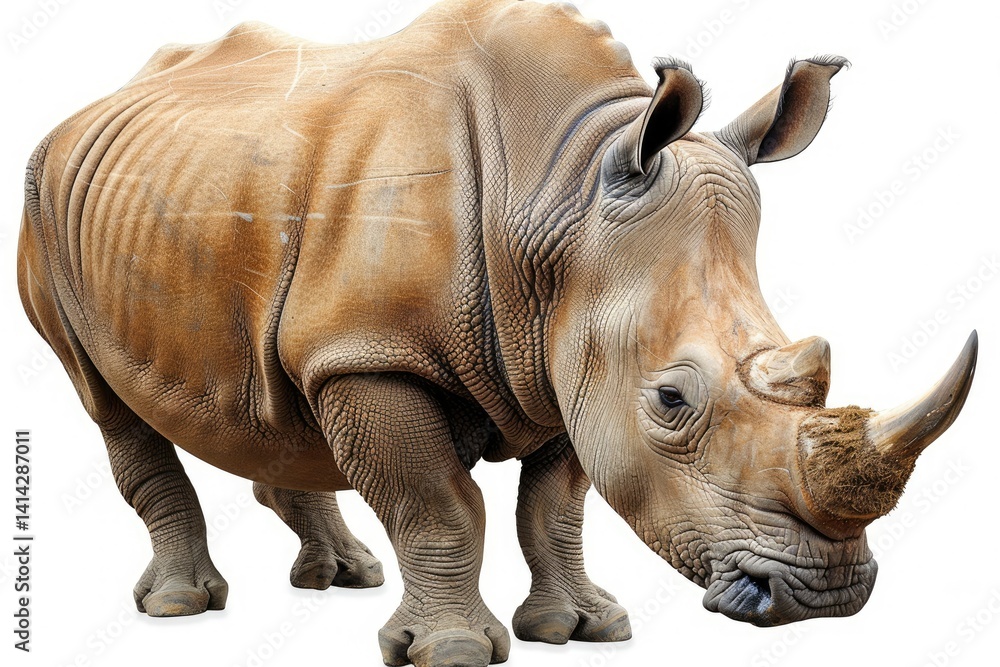 Obraz premium High Definition View of Beautiful Big Adult Rhinoceros Poses, Rare Animal
