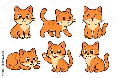 Cute cartoon orange tabby cats in various playful poses