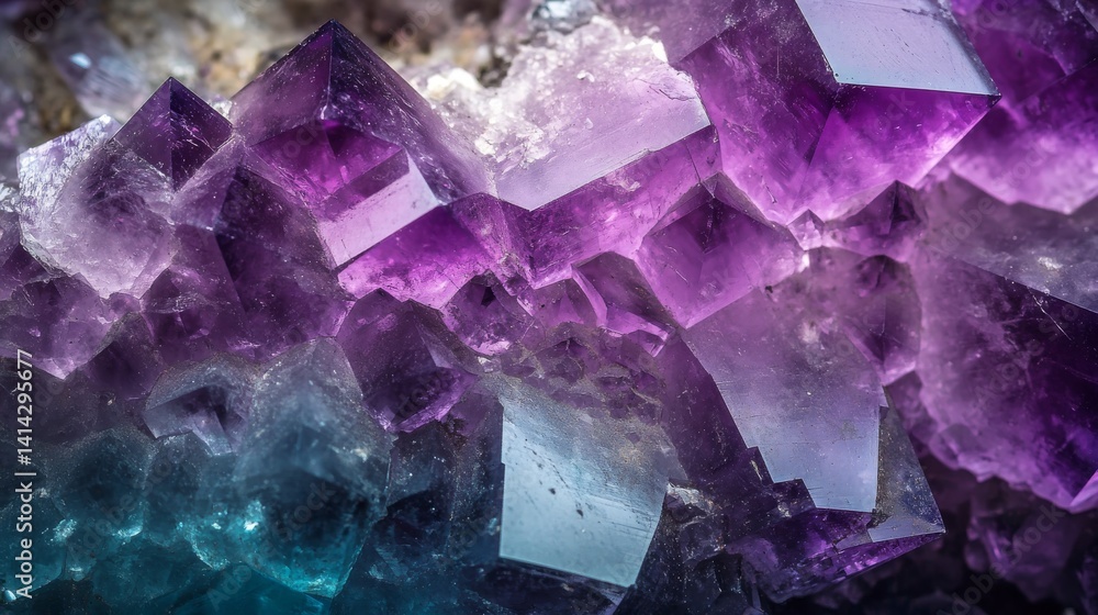 Extreme macro fluorite formation, dual-toned crystal structure, translucent mineral surfaces, natural geometric patterns, professional specimen lighting, dark studio backdrop, ultra-detailed Extreme macro fluorite formation, dual-toned crystal structure, translucent mineral surfaces, natural geometric patterns, professional specimen lighting, dark studio backdrop, ultra-detailed