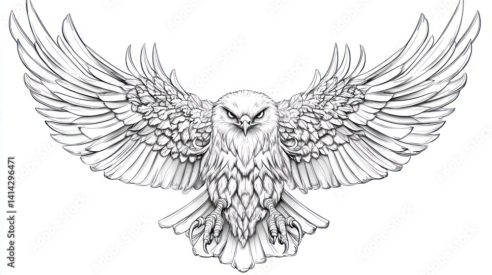 Obraz premium Graphic eagle in flight, tattoo design, white background, powerful bird