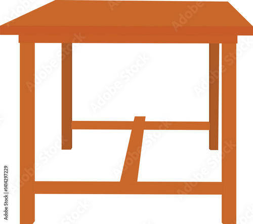 Rustic wooden table vector – flat design carpentry furniture for kitchen, dining room, or work area, minimalist brown wood table clipart isolated on white.