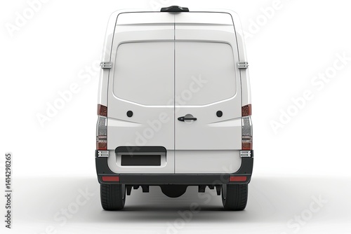 Sharp Picture of White Cargo Van Rear View on White Background