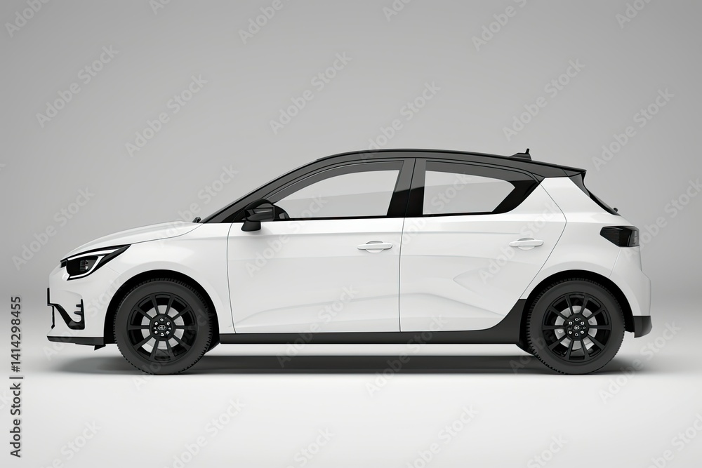 Flawless Image of White Hatchback Car with Black Roof and Wheels Flawless Image of White Hatchback Car with Black Roof and Wheels