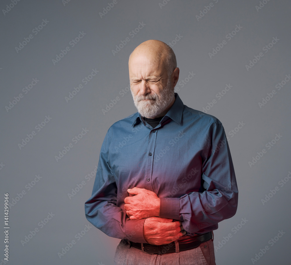 Εκτύπωση καμβά Senior man with gastrointestinal disease and stomach pain
