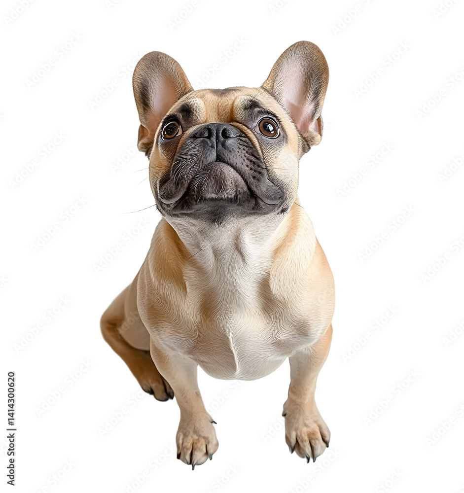 Fototapeta premium French bulldog sitting and looking up on white background