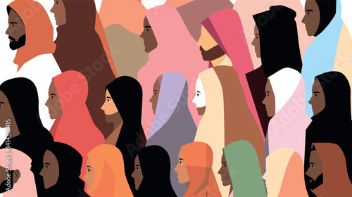 Diverse women in colorful hijabs — unity and diversity in female representation flat vector illustration