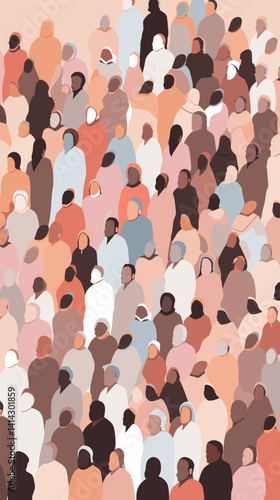 Diverse crowd of people in abstract art style flat vector illustration