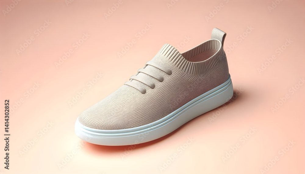 Blank slip-on sneaker featuring stretchy knit fabric and clean silhouette, no logo, isolated on light pastel background, casual comfort footwear concept. Blank slip-on sneaker featuring stretchy knit fabric and clean silhouette, no logo, isolated on light pastel background, casual comfort footwear concept.