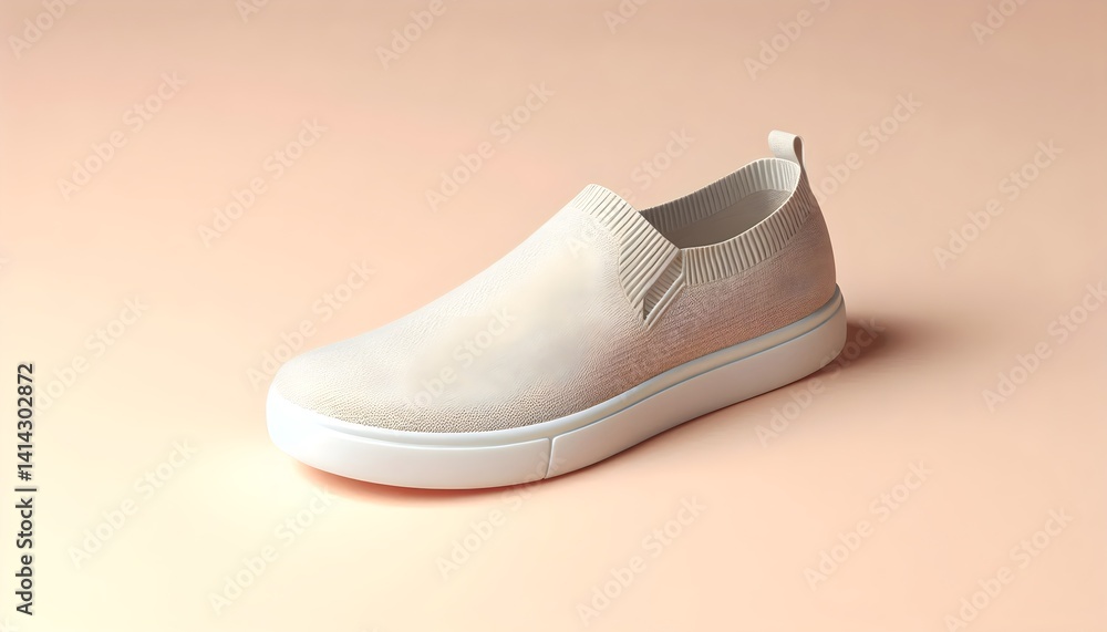 Stretchy knit fabric slip-on sneaker with clean silhouette, no logo, isolated on light pastel background, casual comfort footwear mockup. Stretchy knit fabric slip-on sneaker with clean silhouette, no logo, isolated on light pastel background, casual comfort footwear mockup.