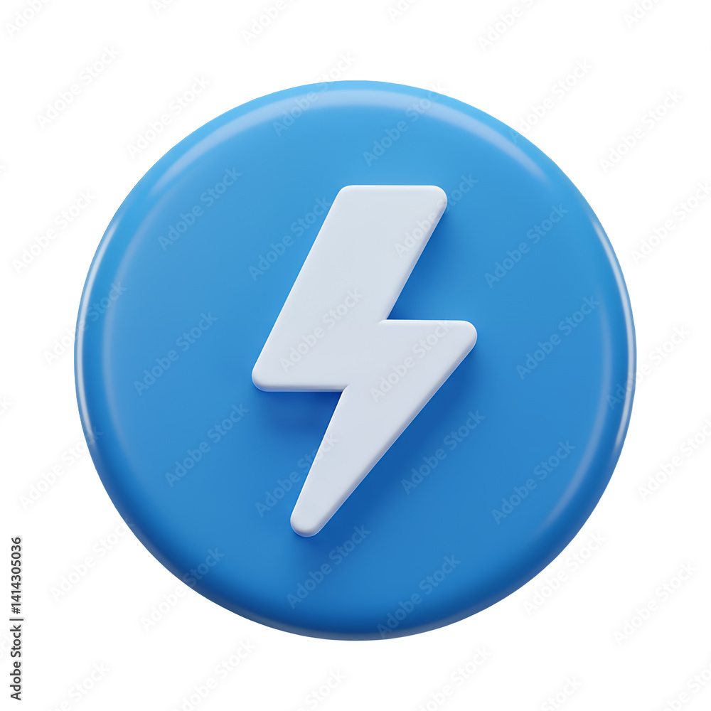 Rendering Lightning Bolt Symbol on Blue Circle, Energy Concept Rendering Lightning Bolt Symbol on Blue Circle, Energy Concept