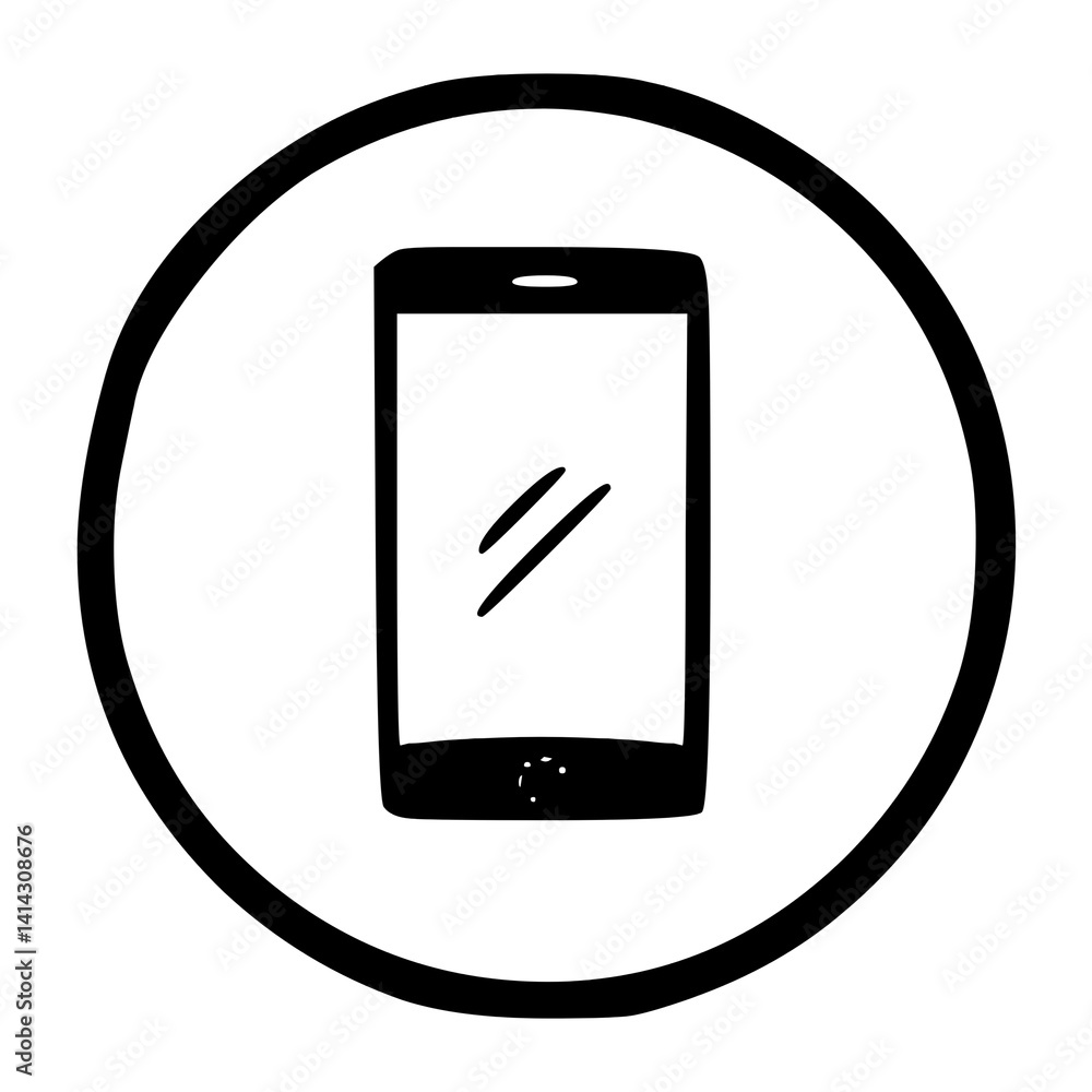 Mobile icon in circle on white background. Vector illustration Mobile icon in circle on white background. Vector illustration