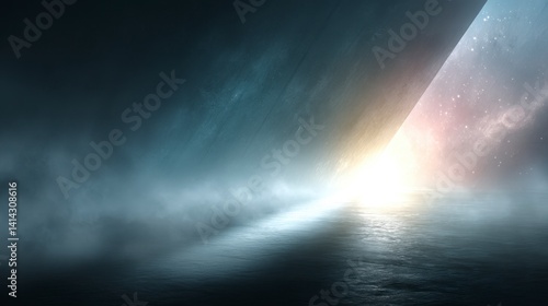 Abstract Cosmic Light Beam Emerging from Dark Triangular Opening