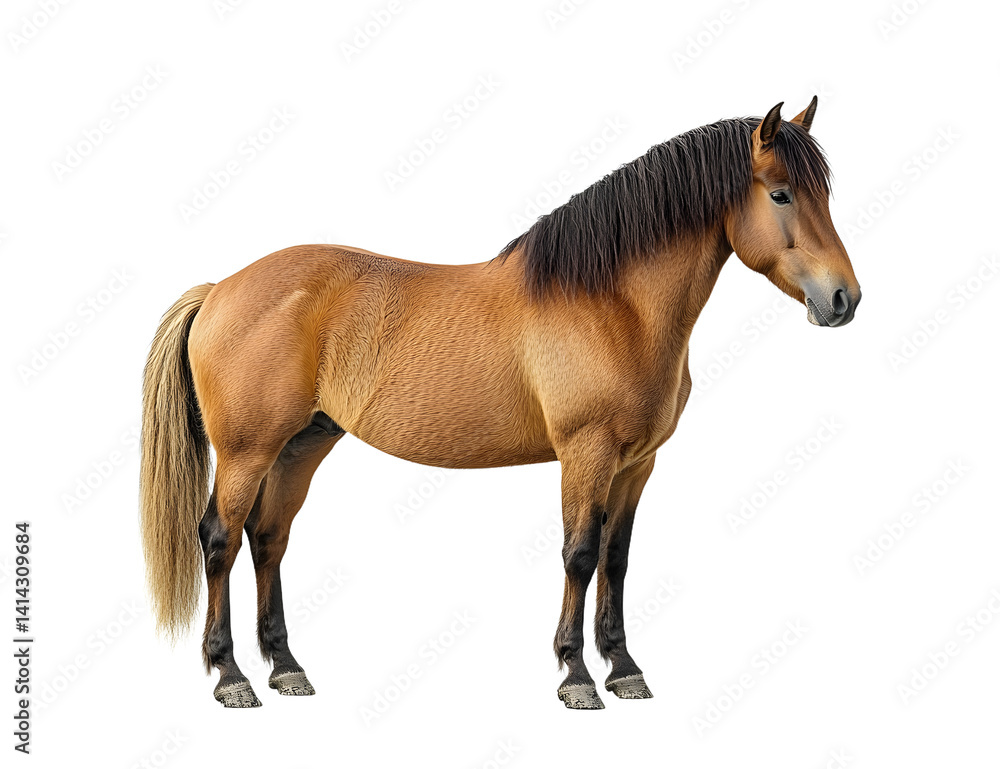 Obraz premium Studio shot of a brown horse standing still on a transparent background