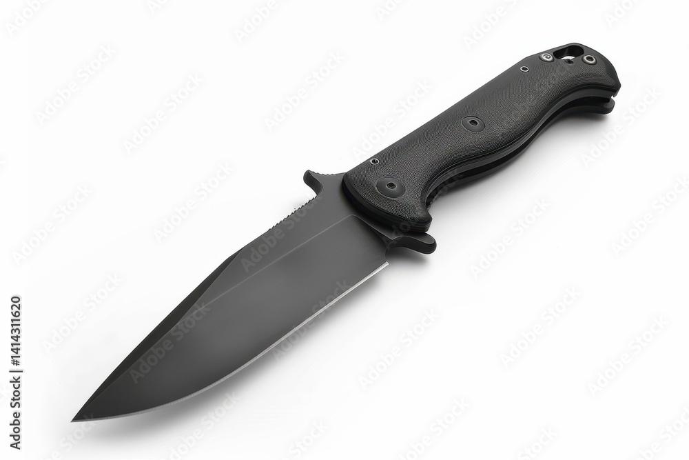 A sleek tactical knife on a minimalist surface highlights its sharp blade and ergonomic handle isolated on transparent background A sleek tactical knife on a minimalist surface highlights its sharp blade and ergonomic handle isolated on transparent background