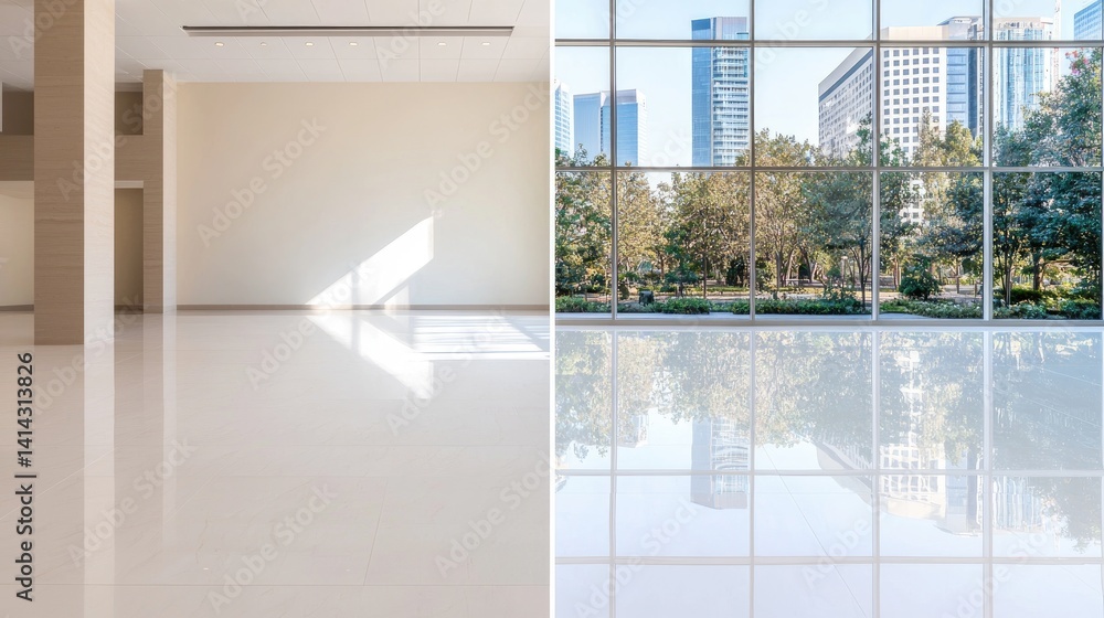 Fototapeta premium Modern building interior city view spacious clean architecture design